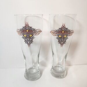 Harley Davidson Cafe Las Vegas Pilsner Glass Set Live Hard Ride Easy 9 Inch 2pc